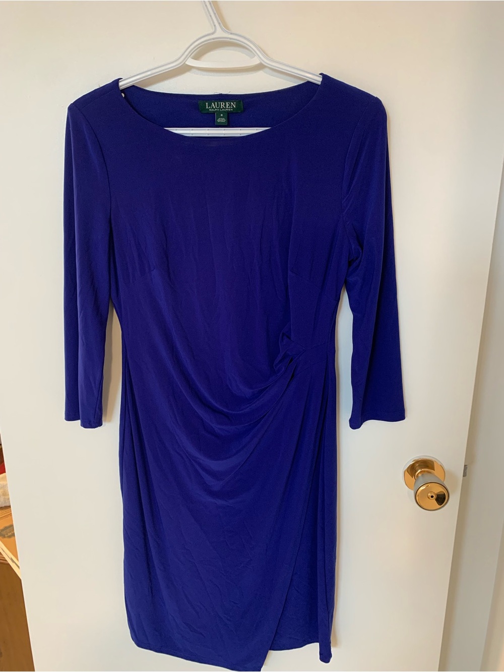 Lauren Ralph Lauren Jewel Blue Long Sleeve Draped Sheath Dress